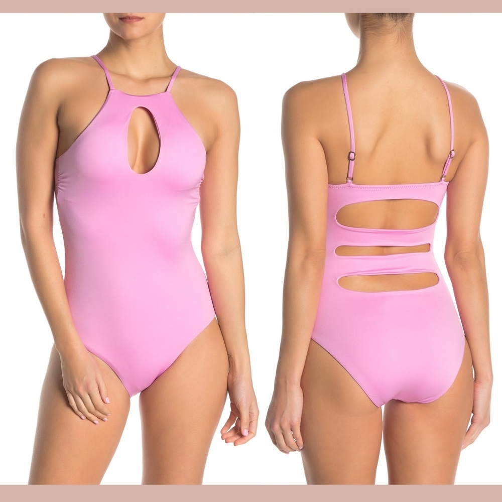 NEW BECCA Keyhole Halter One-Piece Swimsuit in Rosy Pink‎ [SZ Small ]